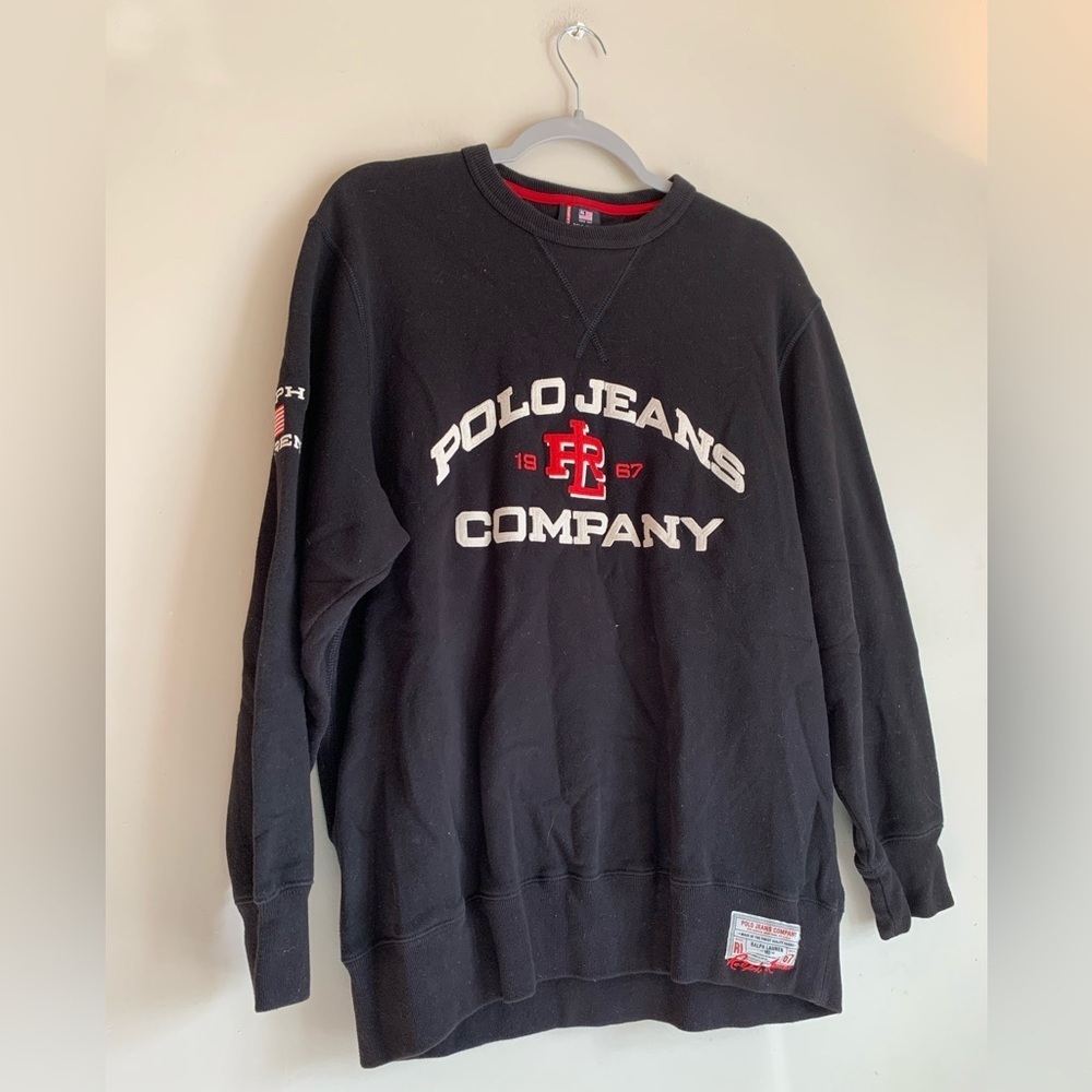 Ralph Lauren Vintage Black Crewneck Sweater Polo Jeans Cotton Top Men’s Size M